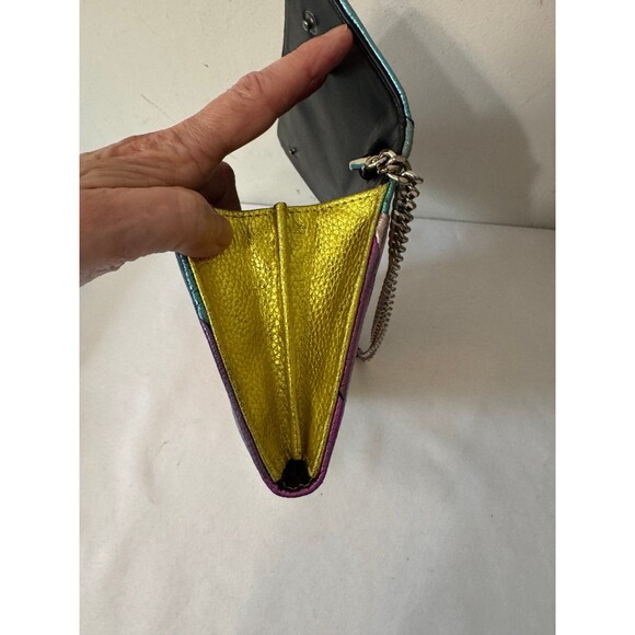 KURT GEIGER LONDON KENSINGTON WALLET ON CHAIN metallic leather preloved - Picture 8 of 12